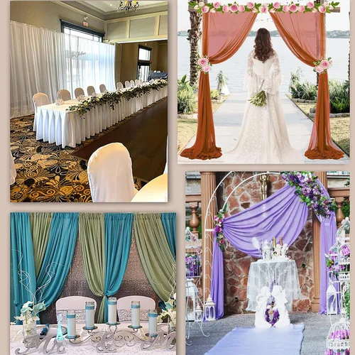 Vista 7 de Decoración de tela de gasa, 1 panel de 2 x 10 pies, cenefas sin arrugas, tela drapeada suave para arco de boda con 2 cintas, para decoración