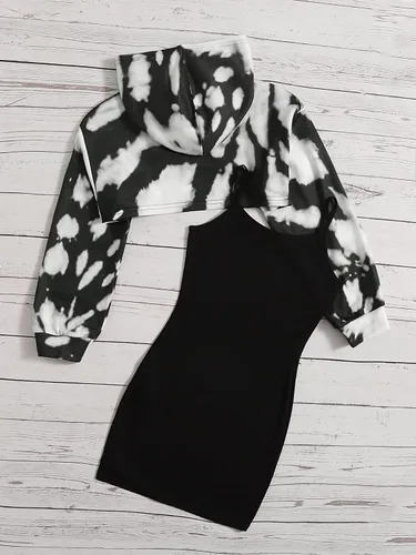 Vista 2 de Romwe Conjunto de 2 piezas para niña, sin mangas, vestido ajustado con chaqueta corta