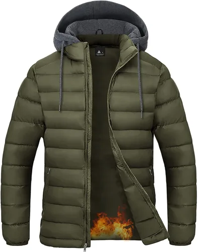 Vista 9 de SWISSWELL Chaqueta Puffer Ligera para Hombre con Capucha Acolchada Aislante Resistente al Agua Abrigo Cálido de Invierno con Cremallera y Capucha