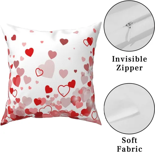 Vista 3 de Juego de 2 fundas de almohada de corazón para el día de San Valentín, fundas de almohada de corazones de amor de 18 x 18 pulgadas, funda de almohada