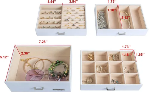 Vista 4 de Homde Paquete de caja de joyería negra una enorme caja de joyería + una caja de joyería blanca con 10 cajones