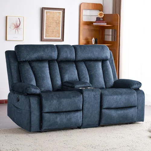 Vista 7 de Sofá reclinable de terciopelo, sofá biplaza reclinable doble con calor y masaje, sofá reclinable de pared con USB y tipo C, sofá reclinable