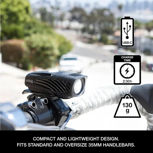 Vista 2 de NiteRider Lumina Micro - Luz delantera recargable USB-C de 1150 lúmenes – 5 modos de luz LED compacta, IP64 impermeable para ciclismo de carretera