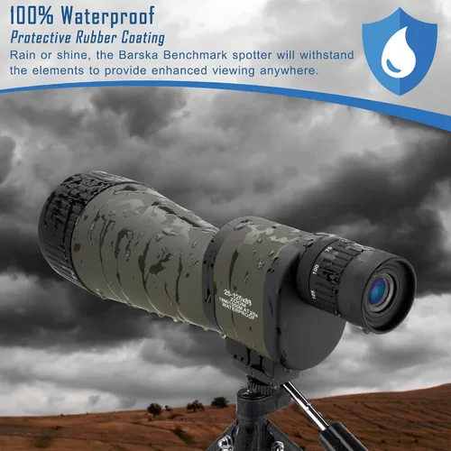 Vista 4 de Barska Benchmark - Alcance recto impermeable con alta potencia de zoom, enfoque objetivo, estuche de transporte y trípode para caza, observación