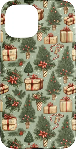 Vista 6 de Vintage Christmas Theme Holiday Trees, Presents, Teal, Bows Case for iPhone 17