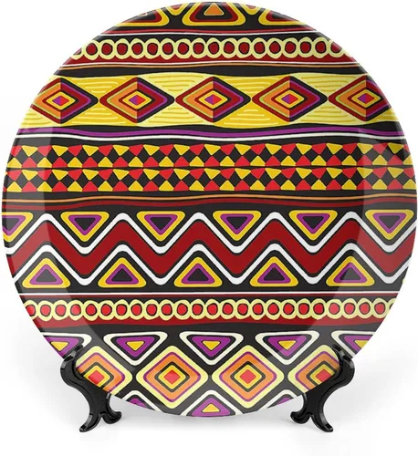 Vista 10 de Plato decorativo de 6 pulgadas, plato de vajilla de mujer africana, boceto de mujeres locales con jarras de cerámica con estampado tribal
