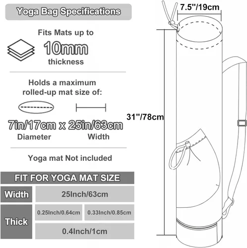 Vista 7 de ESVAN Bolsa para esterilla de yoga con múltiples bolsillos. Bolsa de transporte con cordón para esterilla de yoga, Pilates, ejercicio. Bolsa