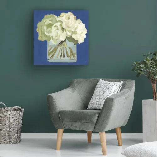 Vista 4 de Lienzo decorativo para pared, diseño de hortensias blancas II de Emma Scarvey, para sala de estar, dormitorio u oficina, 14 x 14 pulgadas