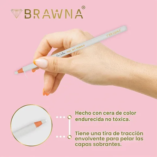 Vista 4 de Brawna Paquete de 6 lápices de cejas Pro Peel Off para mapeo de labios y cejas, suministros de microblading, color blanco