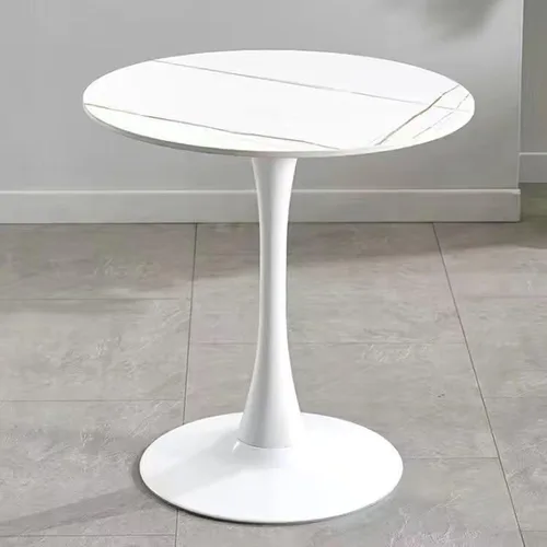 Vista 9 de HM&DX Mesa de comedor redonda con parte superior de mármol sintético y base de pedestal, moderna mesa de ocio para bar, mesa auxiliar de espacio