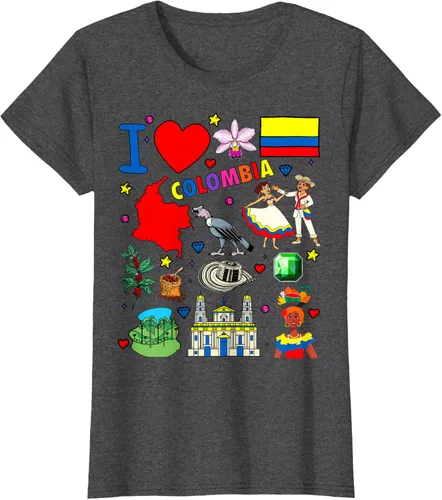 Vista 6 de Camiseta con diseño de bandera y mapa de I Love Colombia dibujada a mano