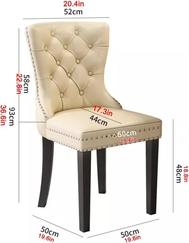 Vista 2 de Juego de sillas de comedor, sillas de comedor tapizadas de cuero, cómodas sillas de cocina, silla de vestíbulo con patas de madera resistentes