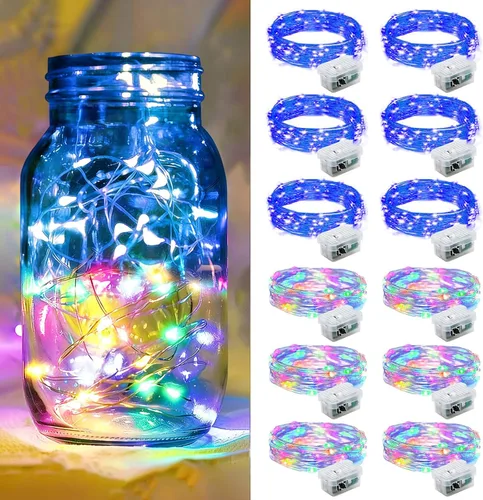 Vista 20 de Paquete de 6 luces de hadas a pilas con temporizador remoto, 8 modos de iluminación, 7 pies, 20 luces LED impermeables para Halloween, Navidad