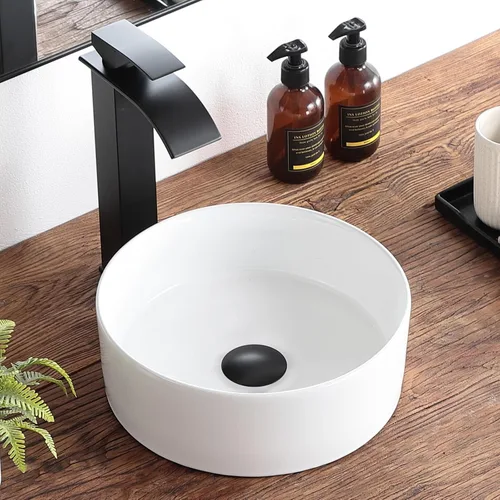 Vista 10 de Lavabo pequeño para baño tipo vasija 11.8"x11.8" pulgadas cuadrado, lavabo de baño de cerámica blanca, lavabos de baño modernos sobre encimera