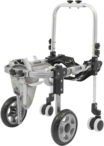 Vista 4 de Silla de ruedas ajustable para patas traseras, cochecito de perro de 4 ruedas con asa, silla de ruedas ligera para mascotas discapacitadas, patas