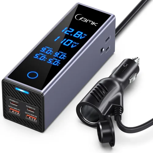 Vista 9 de BMK 200W Inversor de corriente para automóvil Nuevo adaptador de toma de corriente con USB DC 12V a 110V, cargador de automóvil con USB 1.2A y 2.4A