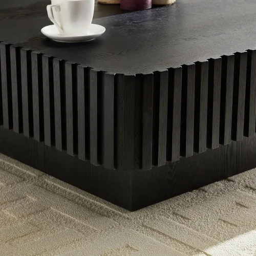 Vista 9 de WILLIAMSPACE Mesa de café cuadrada de 35.43" con base resistente, mesa de centro de tambor de madera moderna y lujosa, mesa auxiliar de acento