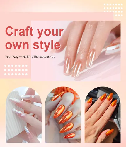 Vista 2 de Polvo de uñas cromado y perla - 【Efecto espejo metálico】 Polvo de uñas naranja cromado blanco transparente Aurora sirena iridiscente cromo polvo