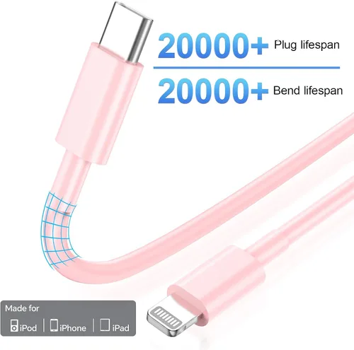 Vista 5 de Cargador para iPhone de carga rápida, certificado MFi, paquete de 3 adaptadores de cargador de pared USB C de 20 W PD con cable de carga rápida de 6