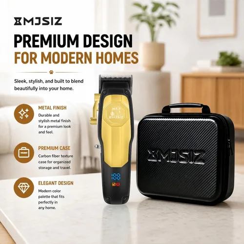 Vista 7 de Kit de aseo para perros, gatos, mascotas, cortapelos inalámbricos Negro dorado