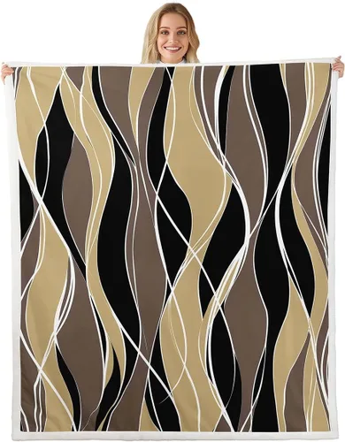 Vista 32 de Erosebridal Manta de sherpa moderna para niños y adolescentes, color naranja, verde azulado, negro, manta para silla, manta de forro polar con rayas