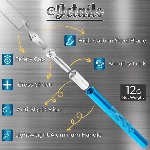 Vista 3 de DIYSELF Cuchillo Exacto, 2 cuchillos Exacto con 40 cuchillas de repuesto Exacto, cuchillo de manualidades, cuchillo de pasatiempo, juego