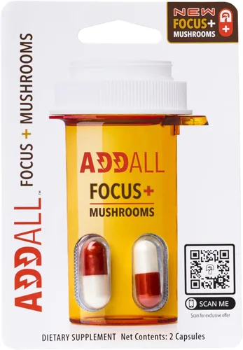 Vista 3 de Addall Focus + Mushrooms Suplemento de memoria (paquete de 3) Suplemento cerebral alternativo eficaz #1, píldoras sustitutivas nootrópicas