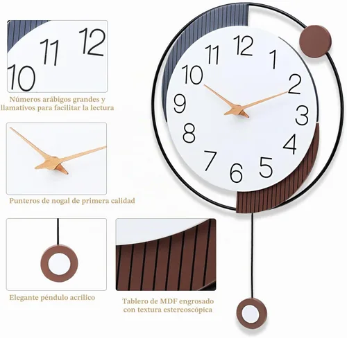 Vista 2 de Dankeit Reloj de pared decorativo con péndulo, silencioso, funciona con batería de cuarzo, grande de 13x20 pulgadas para decoración de la sala