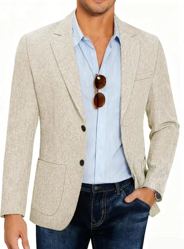 Vista 23 de COOFANDY Mens Blazer Casual Slim Fit Sport Coats Lightweight Sport Jacket Linen Textured Blazer, Two Button Suit Jacket, Patch Pockets, Plaid B