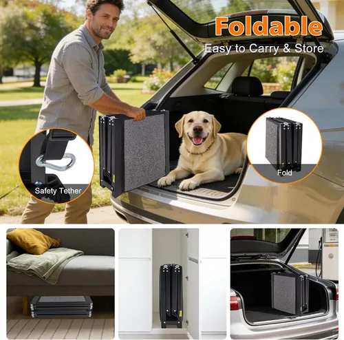 Vista 4 de IUNNDS Dog Ramp for Car 63"x17" Portable Dog Ramps for Large Dogs with Non-Slip Rug Surface for SUV Car & Truck, Outdoor Folding Pet Ramp Up to