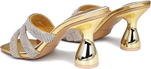 Vista 2 de OHXZTX Sandalias de tacón cuadrado con diamantes de imitación para mujer, sin cordones, puntera abierta, tacón alto, sandalias de tacón alto
