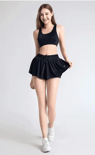 Vista 3 de Pantalones cortos fluidos, 2 en 1, con diseño de mariposa, pantalones cortos atléticos de cintura alta para mujer, entrenamiento, ciclismo, correr