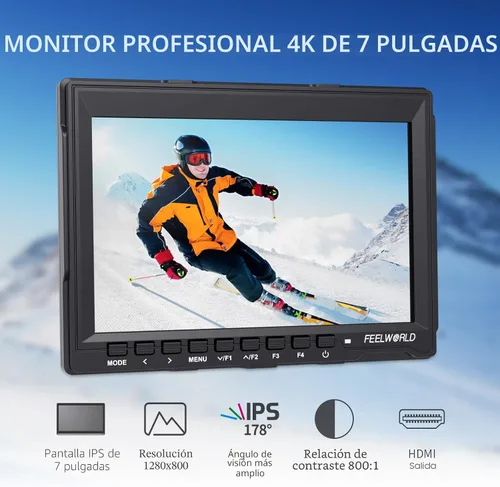 Vista 2 de FEELWORLD FW759 7 pulgadas Cámara DSLR Monitor de campo HD Asistencia de vídeo Slim IPS 1280x800 4K HDMI 1080p con sombrilla