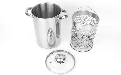 Vista 4 de Olla de espárragos de acero inoxidable con vaporera y tapa con cesta y tapa para pasta 16 cm 4L
