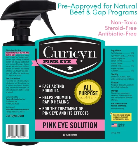 Vista 5 de Curicyn Pink Eye Solution – 16 onzas, fórmula extra fuerte para conjuntivitis, gotas oculares para perros, gatos, ganado y caballos, sin dolor,