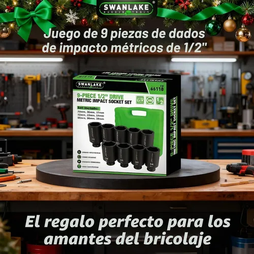 Vista 8 de SWANLAKE 9 piezas de 1,27 cm de enchufes de impacto métrico, enchufe de tuerca de eje de husillo, 29 mm-38 mm, CR-V
