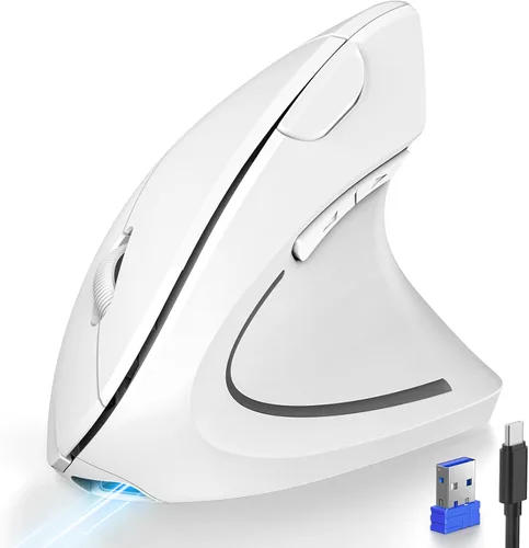 Vista 13 de TECKNET Ratón Ergonómico, Ratones Verticales Recargables 2.4G+Bluetooth 6 DPI Ajustables, Ratón Óptico Inalámbrico para Túnel Carpiano Mano Derecha