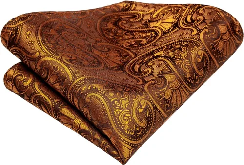 Vista 214 de Hi-Tie Corbatas de seda para hombre, diseño de cachemira a rayas, con bolsillo, gemelos cuadrados, conjunto formal de negocios