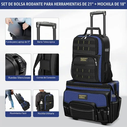 Vista 4 de AIRAJ - Bolsa de herramientas rodante de 21 pulgadas con ruedas y juego