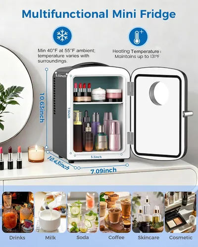 Vista 2 de Electactic Mini refrigerador de 4L/6 latas para encimera de dormitorio Negro