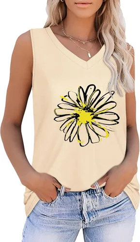 Vista 44 de Camisetas de verano para mujer, sin mangas, con cuello en V, ajuste holgado, casual, blusa tipo túnica Ab Cadetblue
