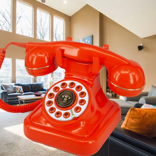 Vista 2 de Teléfonos de línea terrestre para el hogar Teléfono con botón de marcación antiguo, utilizado para oficina hotel y hogar. (naranja)