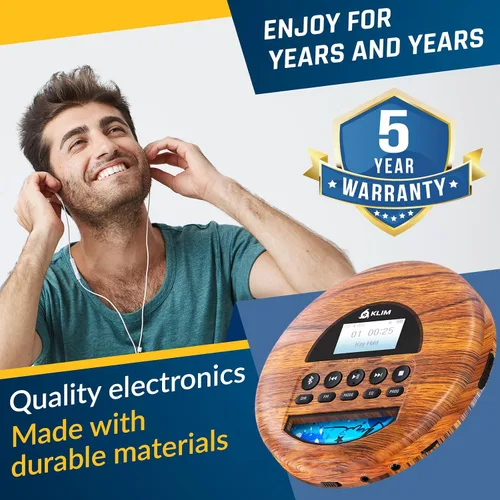 Vista 5 de KLIM Nomad Wood - Reproductor portátil de CD Walkman - Batería de larga duración - Incluye auriculares - Radio FM - Compatible con reproductor de CD