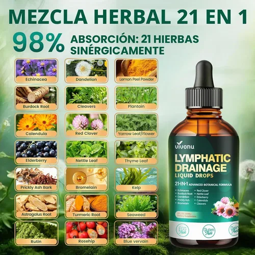 Vista 3 de 21-in-1 Lymphatic Drainage Supplements Drops, Immune & Lymph System Support