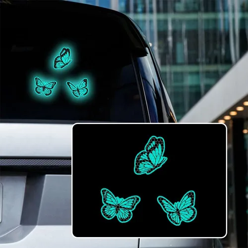 Vista 22 de Juego de 3 calcomanías reflectantes de alta intensidad para automóvil, diseño de mariposa, decoración de coche, impermeable, parachoques de coche