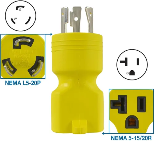 Vista 2 de Conntek 30123 L5-20P a 5-15/20R Adaptador de enchufe, amarillo