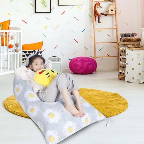 Vista 6 de LOLOMLO Funda para puf de almacenamiento de animales de peluche, lona con margaritas de felpa, artículos de almacenamiento y asiento sentado
