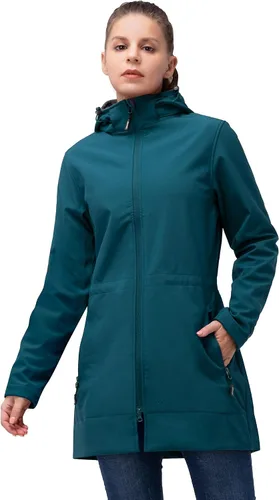 Vista 11 de 33,000ft Chaqueta de Lluvia Impermeable para Mujer de Softshell Largo con Capucha y Forro de Forro Polar, Cortavientos
