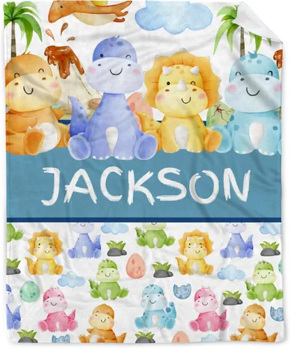 Vista 11 de Manta de regalo personalizada de dinosaurio con nombre para niñas, niños, recién nacidos, dinosaurio, manta personalizada para envolver al bebé