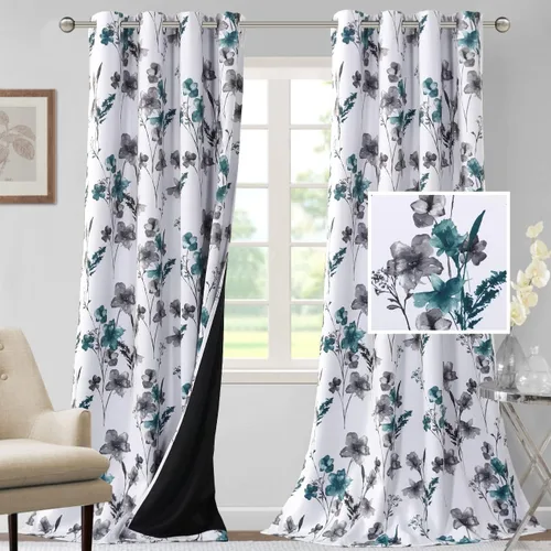 Vista 27 de H.VERSAILTEX - Cortinas 100% blackout con estampado floral de cattleyas, 45 pulgadas de largo, juego de 2 paneles térmicos con forro negro, a prueba